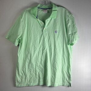 Brooks Brothers Shirt Polo Mens Large Green White Striped Golf blue pink logo